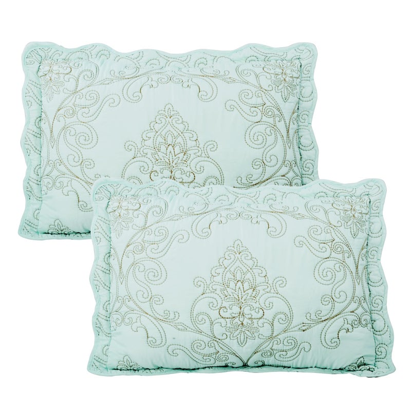 Home Soft Things Damask 4 Piece Bedspread Set, Scalloped Edge Reversible Quilt Coverlet Comforter Prewashed Bedding Set, Matelasse Embossed Floral Solid Pattern,Blue Oversize King(120" x 120") - Image 5